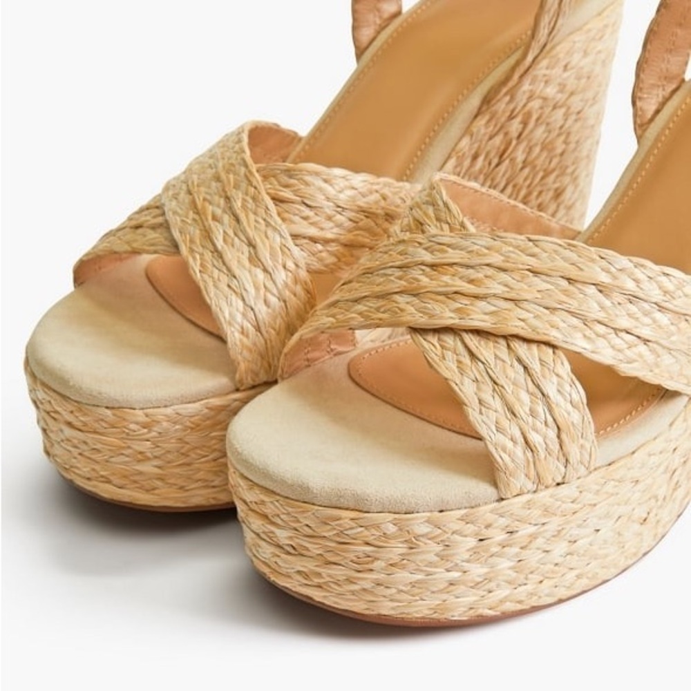 JUSTFAB Mia Natural Raffia Wedge Sandal Tan Chunky Heel Platform Shoes Size 8.5 - Picture 6 of 15